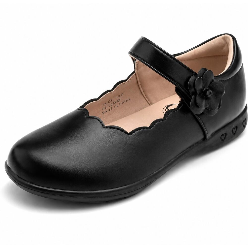 Stelle Girls Mary Jane Dress Shoes Scalloped Bow Heart Heel Size 5 Black New